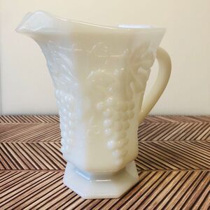Vintage Anchor Hocking  20 Oz Pitcher Grapevine Design White Milk Glass w/ Flaws